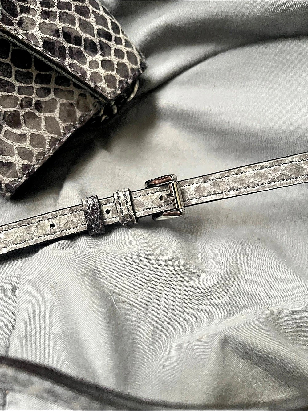 Michael Kors Snake-Embossed Leather Chain Wallet Gray & Black